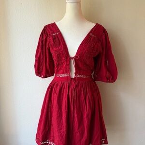 Urban Outfitters Red Eyelet Cotton Cutout Mini Dress